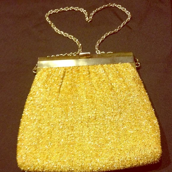 Vintage‎ Gold Metallic Evening Bag with Chain