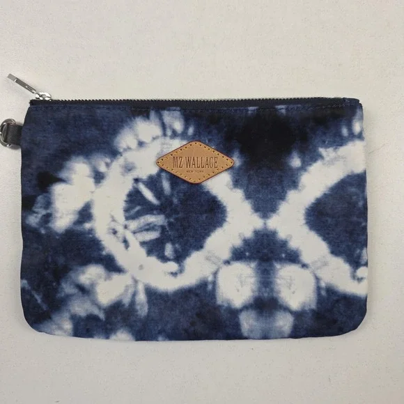 MZ Wallace Clutch Bag Womens Small Blue Nylon Tie Dye Zip Cosmetic Travel Pouch
