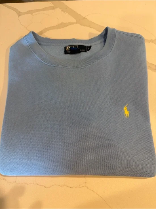 Polo by Ralph Lauren Sky Blue Crewneck Sweater with Yellow Pony