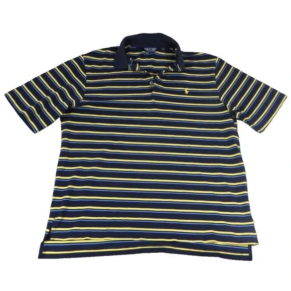 Polo Ralph Lauren Golf Shirt Mens L Large Pima Cotton Navy Blue Yellow Pony