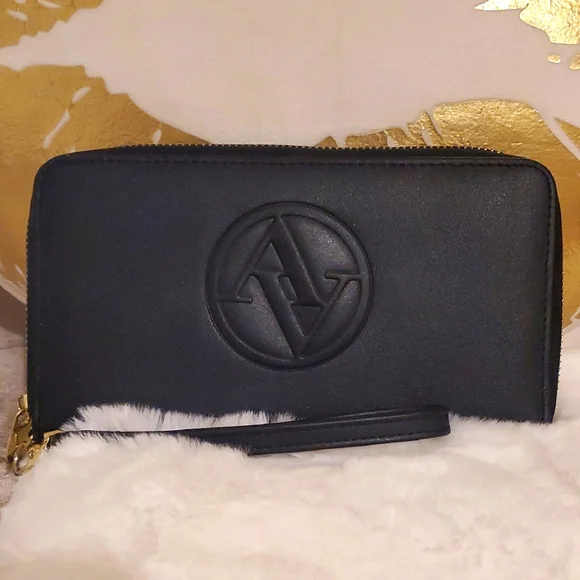 Adrienne Vittadini Black Wallet with Gold Accents