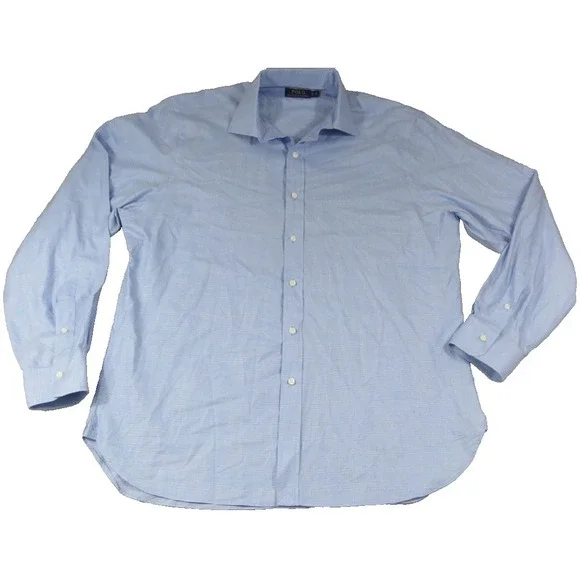 Polo Ralph Lauren Dress Shirt Men's 17 Blue Grid Check Pony logo Button Down