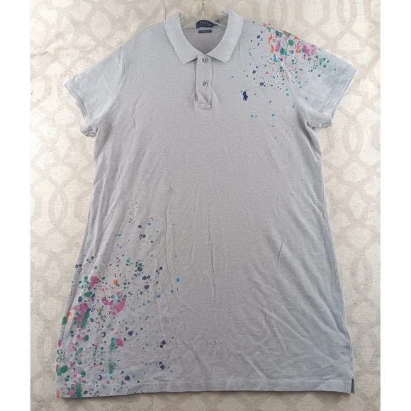 Polo‎ Ralph Lauren Men's XL Tall Grey Splatter Paint Mesh Mini Polo Shirt