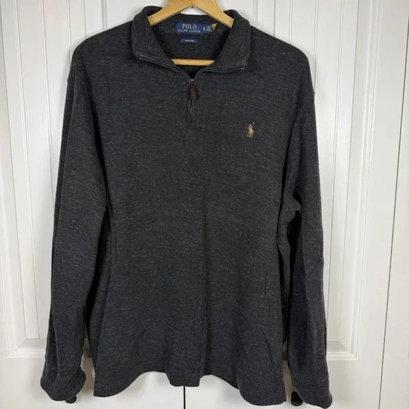 Polo Ralph Lauren Men's 1/4 Zip Sweater Estate Rib Size Large Grey Designer