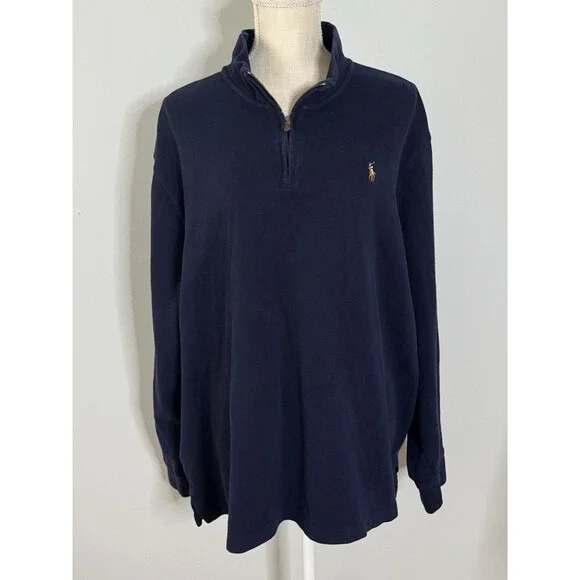 Polo Ralph Lauren‎ Men's Navy Blue Estate-Rib Quarter Zip Pullover XXL