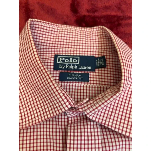 Polo Ralph Lauren Curham Classic Fit Gingham Shirt Red White Mens 16.5 32/33