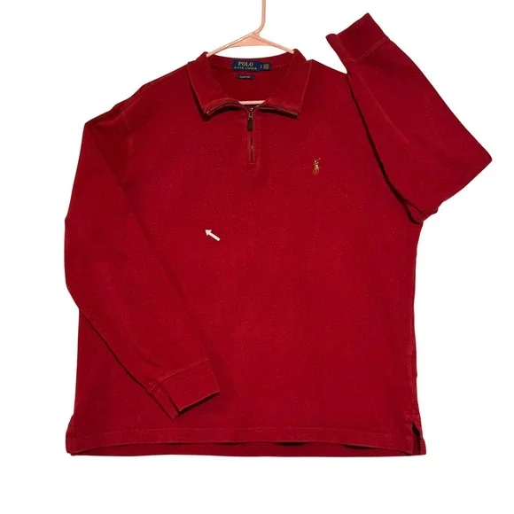 Polo Ralph Lauren Estate Rib Mens Large Red Quarter‎ Zip Pullover Sweater L