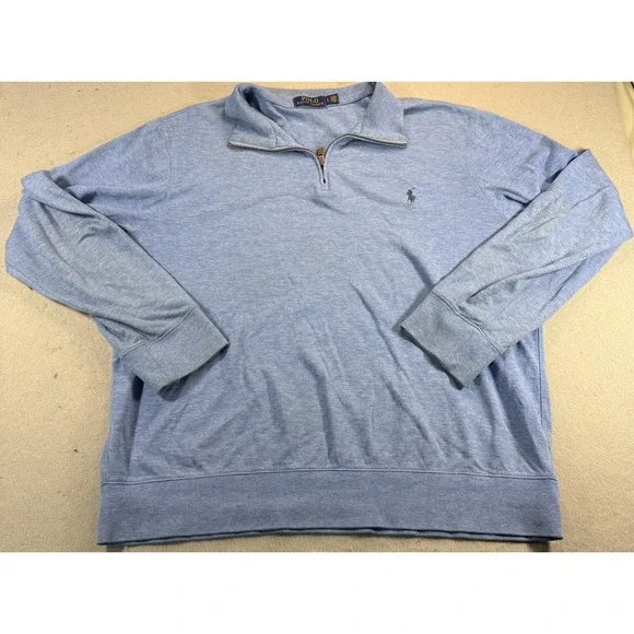 Polo Ralph Lauren Mens Large Blue Heathered Quarter Zip Pullover Sweater