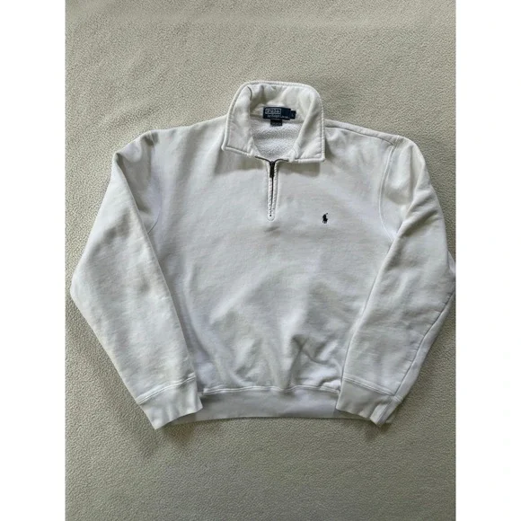 Polo Ralph Lauren Mens Large Quarter Zip Sweatshirt White Fleece Pullover