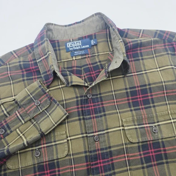 Polo Ralph Lauren Whitfield Button Down Flannel Green/Red Mens Large Custom Fit