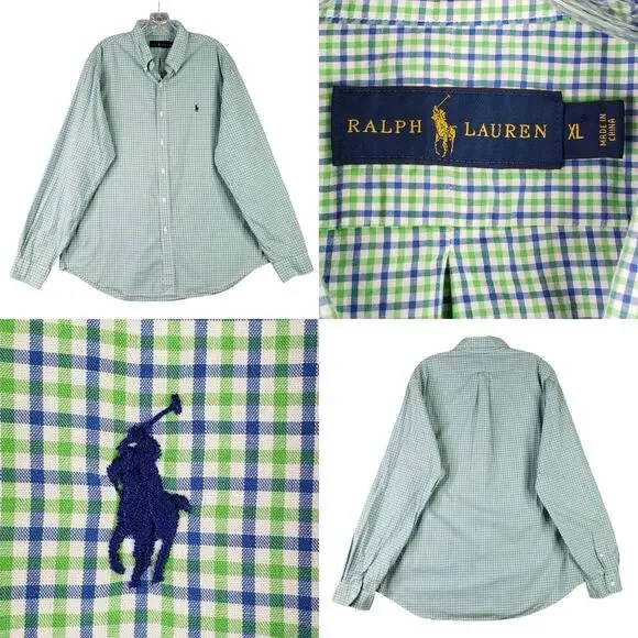Polo Ralph Lauren Oxford Shirt Mens Size XL Button Down Green Plaid Long Sleeve