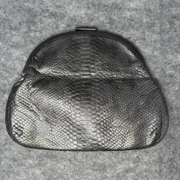 Banana Republic Snake Embossed Clutch Purse Metallic Frame Evening Bag Clam