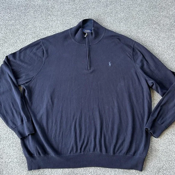 Polo Ralph Lauren Sweater Mens Big 3X Blue Cotton Quarter‎ Zip Mock Neck Knit