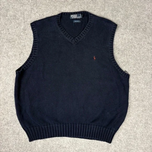 Polo Ralph Lauren Mens XL Navy Blue Cotton V-Neck Sweater Vest Red Pony Logo