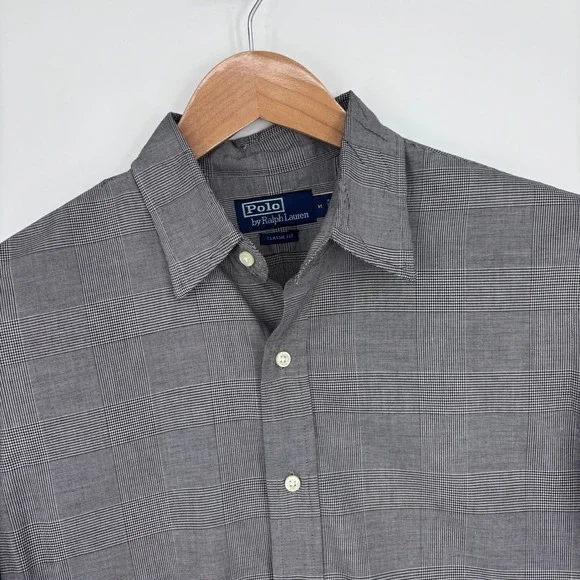 Polo Ralph Lauren Glen Plaid Button Down Shirt Mens M Grey Classic Fit Preppy