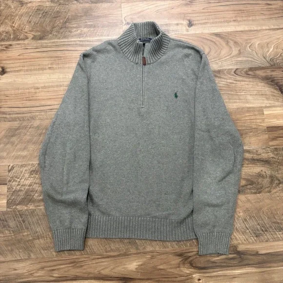 Vintage Polo Ralph Lauren Quarter Zip Pullover Mens XL Gray Cotton Sweater