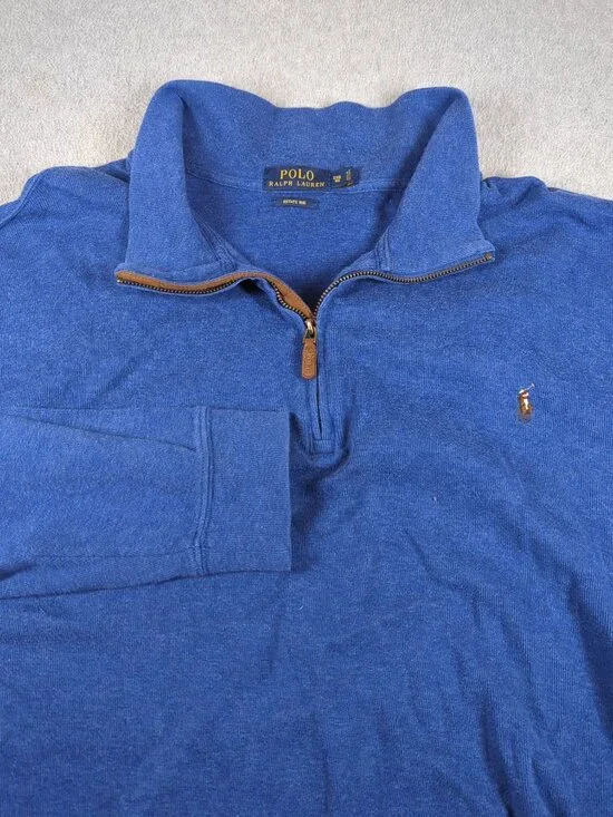Polo Ralph Lauren Sweater Men's 3XB Blue Long Sleeve Estate Rib 1/4 Zip Pullover