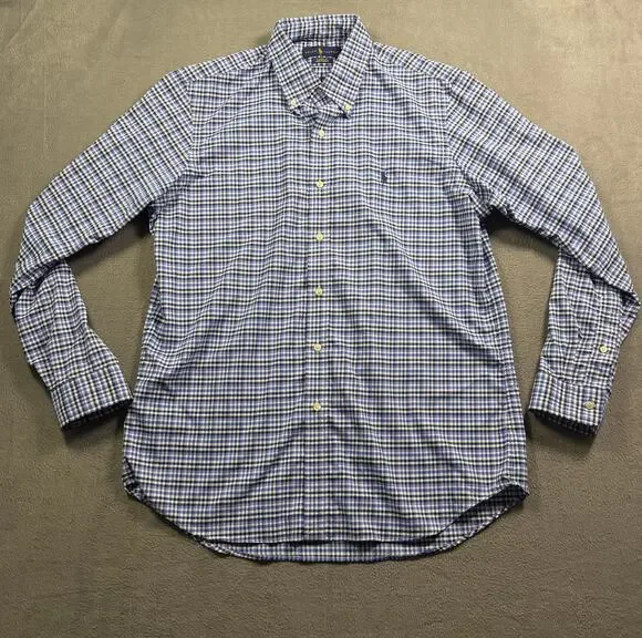 Polo Ralph Lauren Blue Plaid Button Down Shirt Long Sleeve Classic Fit Men's L