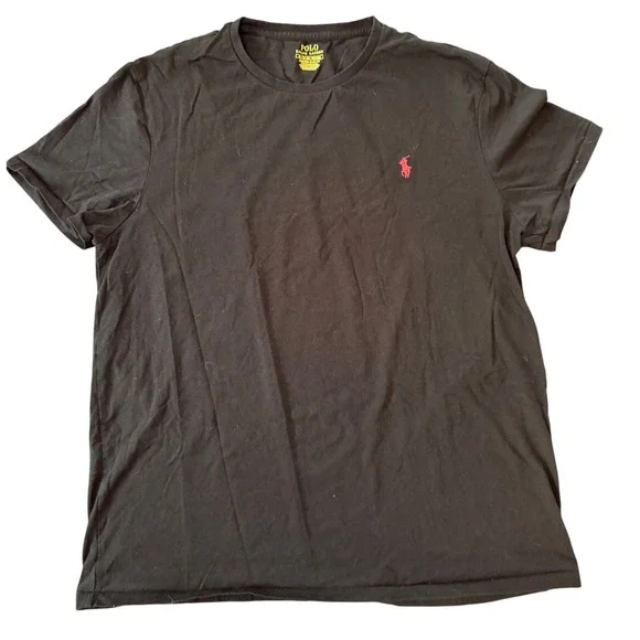 Polo Ralph Lauren Mens XL Custom Slim Fit T-Shirt Black Red Pony Logo 71070674
