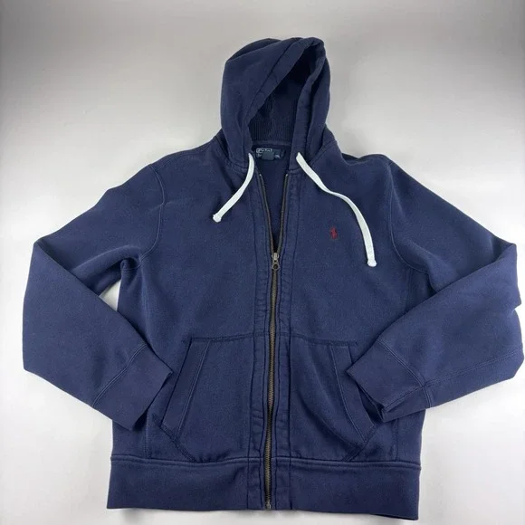 Polo Ralph Lauren VTG Thick Zip-Up Hoodie Mens Large Jacket Sweater Navy Blue