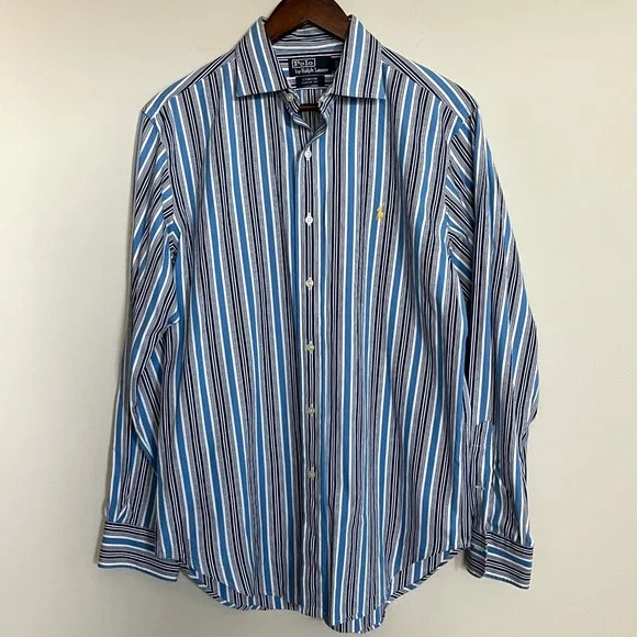 Polo Ralph Lauren Stanton Classic Fit Blue White Stripe Mens Shirt Medium