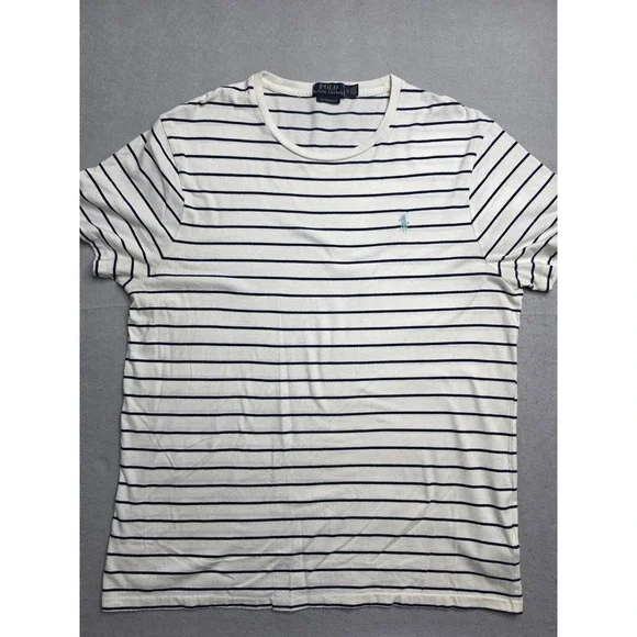 Polo Ralph Lauren T-Shirt Men's XL White Striped Custom Slim Fit 100% Cotton