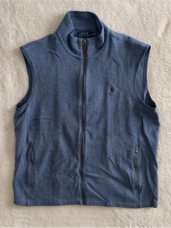 Polo Ralph Lauren Sweater Vest Men's XL Blue Cotton Knit Full Zip Pony Logo