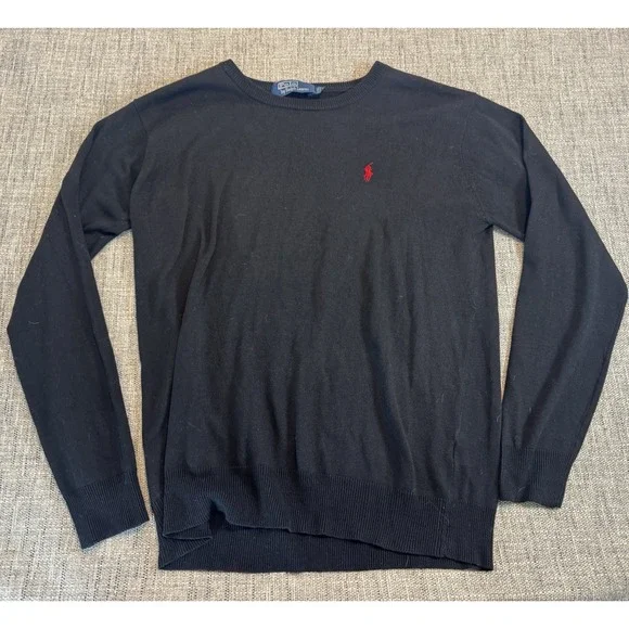 Polo Ralph Lauren Mens Black Cotton Crewneck‎ Sweater Red Pony Logo Large XXL