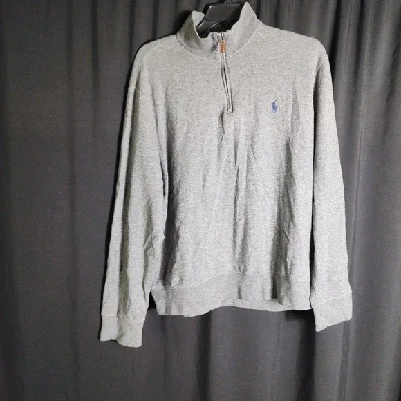 Polo Ralph Lauren Mens Gray Quarter Zip Pullover Sweater Size Large Heather Blue