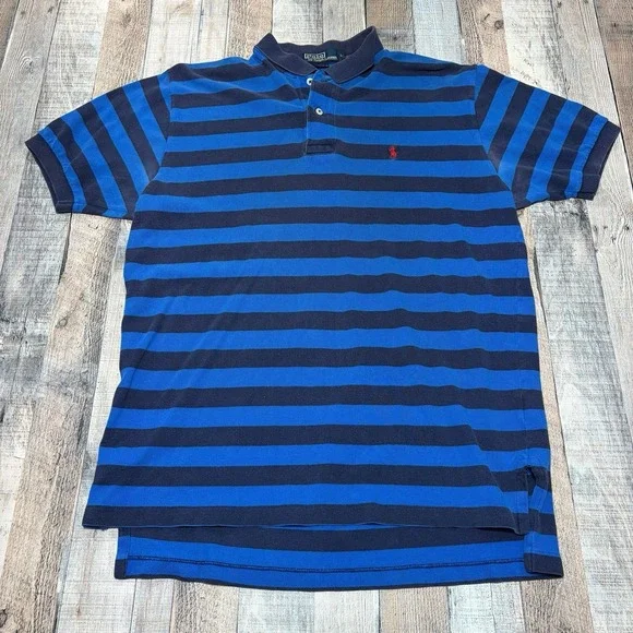 Vintage Polo Ralph Lauren Polo Shirt Men's Large Blue Striped Pony Logo Classic