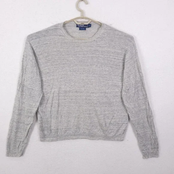 Polo Ralph Lauren Linen Sweater Mens Large Grey Crewneck Long Sleeve Knit