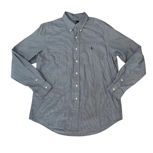Polo Ralph Lauren Custom Fit Houndstooth Button Down Shirt Mens 17/43 Classic‎