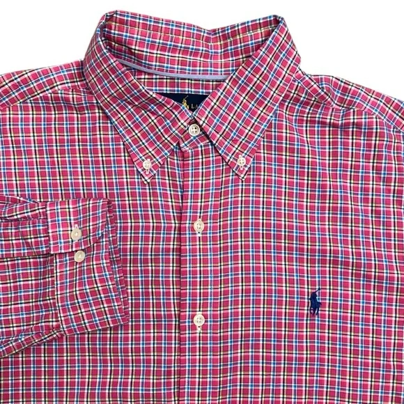 Polo Ralph Lauren‎ Mens XL Shirt Oxford Long Sleeve  Pony Pink Plaid Gingham