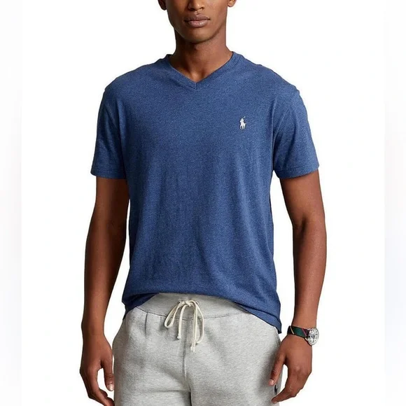 Polo Ralph Lauren men's navy blue v neck‎ short sleeve t shirt size large EUC