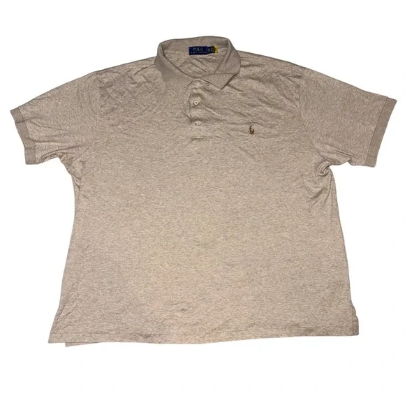 Polo‎ Ralph Lauren Men 2XB Heather Oatmeal Tan Short Sleeve Polo Shirt Cotton