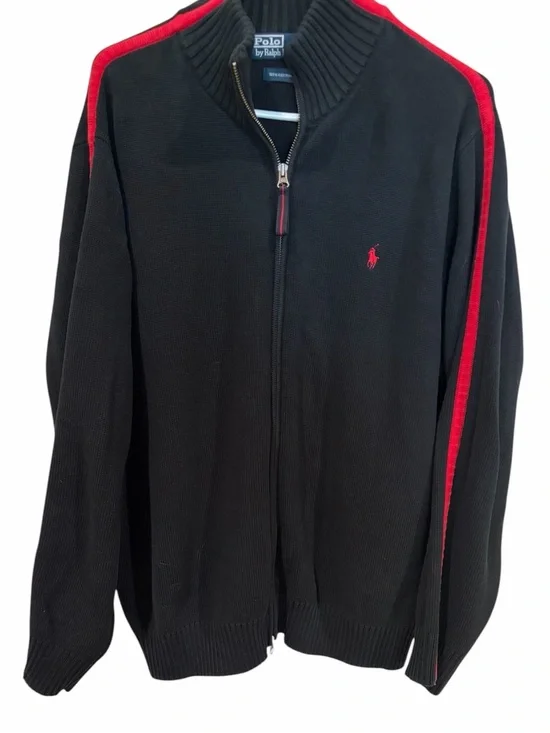 Polo by Ralph Lauren Men's navy blue Zip Sweater Red Trim on sleeve size XXL