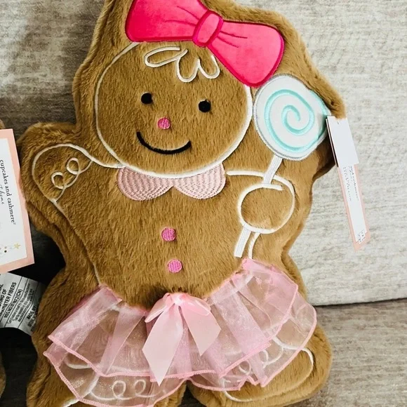 Cupcakes and Cashmere Christmas Faux Fur Gingerbread lollipop Girl Pillow 🍭