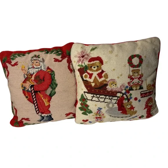 Imperial‎ Elegance Handmade Wool Needlepoint Christmas Throw Pillows 13 X 13