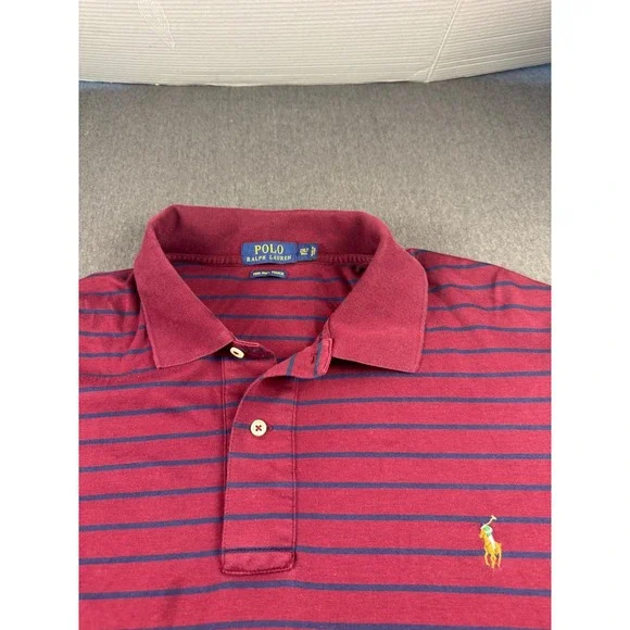 Polo Ralph Lauren Pima Soft Touch Striped Polo Shirt Mens 2XLT Burgundy Navy