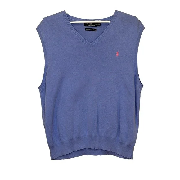 Polo Ralph Lauren Sweater Vest Mens Size XXL Light Blue Pima Cotton Knit V-Neck