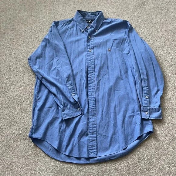 Polo Ralph Lauren Yarmouth Shirt Mens 16 32 Blue Oxford Multi Color Pony Button