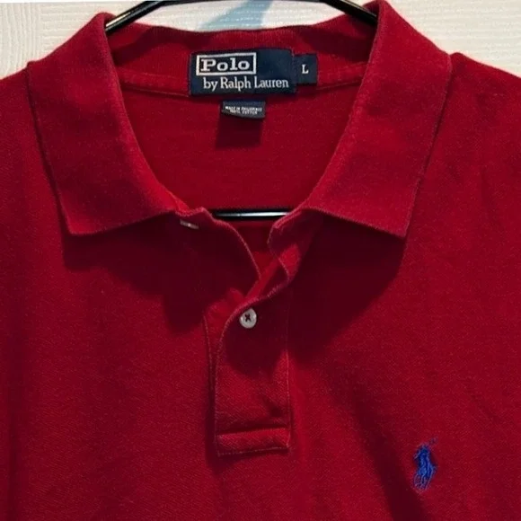 Polo‎ Ralph Lauren Large Long Sleeve Polo Men's Red Cotton Blue Pony Logo