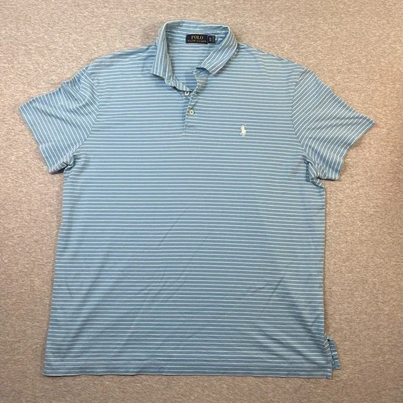 Polo Ralph Lauren Shirt Mens XL Light Sky Blue White Feed Stripe Pima Cotton Tee