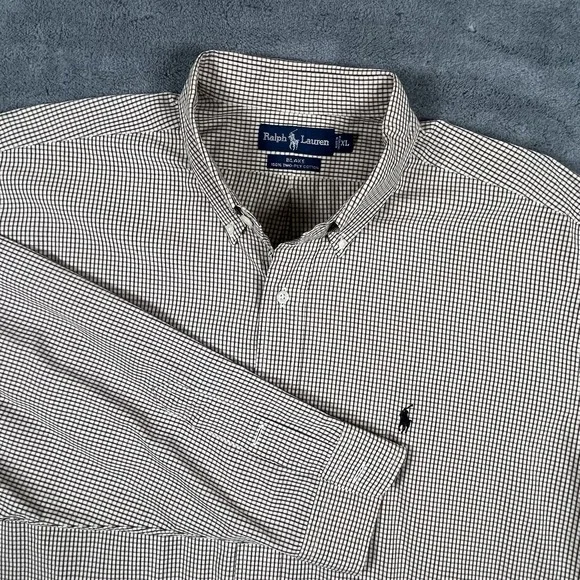Polo Ralph Lauren Men Blake Button Oxford Shirt XL Tan/Black Plaid Check Two-ply