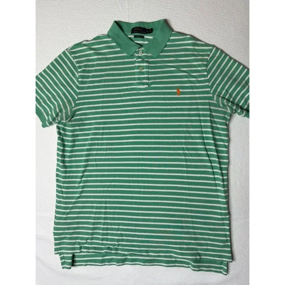 Polo Ralph‎ Lauren Men Custom Fit Striped Polo Shirt Green White Size XL