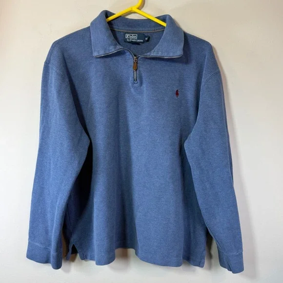 Excellent Polo Ralph Lauren Quarter Zip Pullover Mens XL Blue Ribbed Preppy