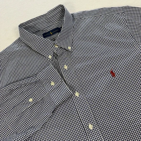 Polo Ralph Lauren Men's XXL Blue Mini Gingham Check Long Sleeve Button Up Shirt