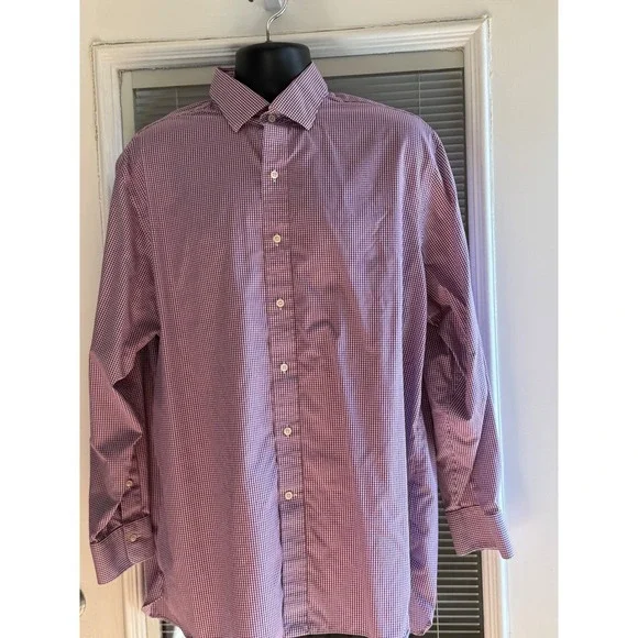 Polo Ralph Lauren Shirt Mens 17.5 34/35 Purple Gingham L/S pony on bottom