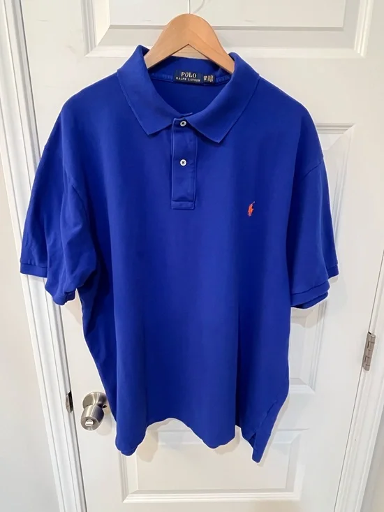 Polo Ralph Lauren Mens 2XB Blue Pique Cotton Classic Fit Short Sleeve Polo Shirt