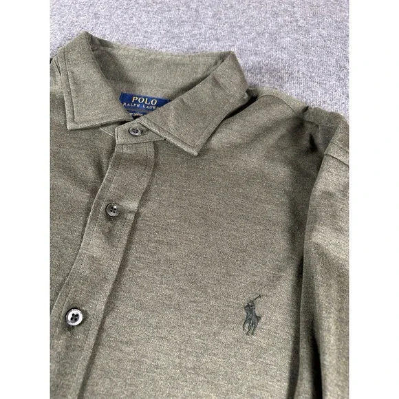 Polo Ralph Lauren Knit Dress Shirt Men's 2XL Green Button Up Long Sleeve Stretch